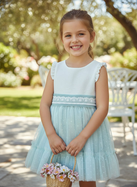 Vestido tul verde sin mangas