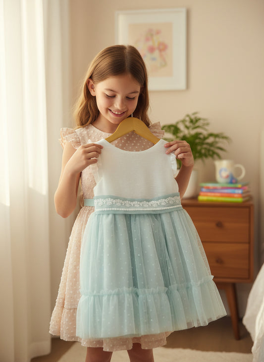 Vestido tul verde sin mangas