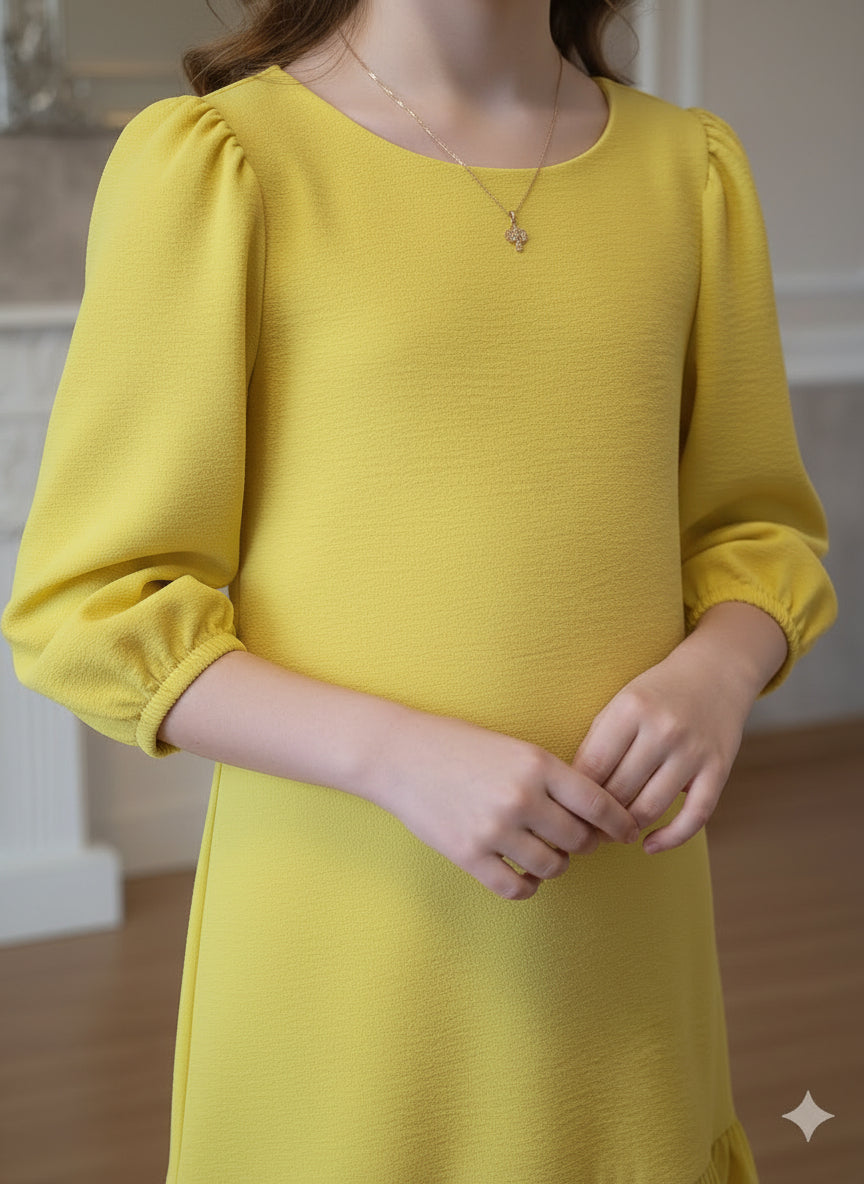 Vestido amarillo pistacho manga francesa