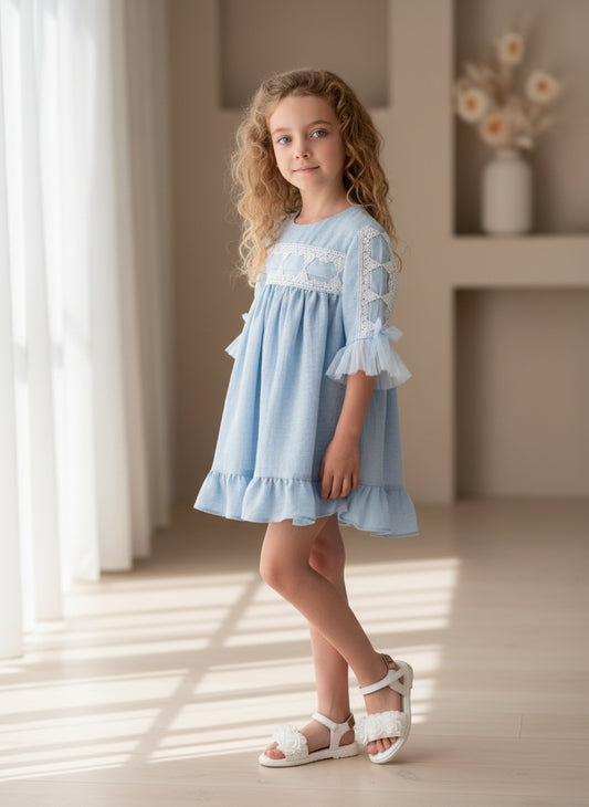 Vestido gasa azul manga francesa