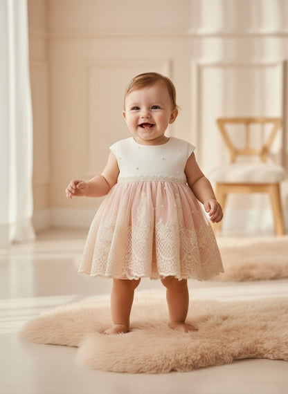 Jesusito tul bordado beig y salmón