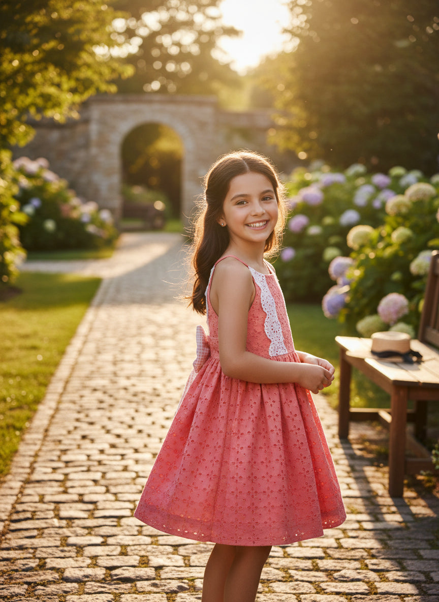 Vestido tirantes batista perforada coral "Maemuki"