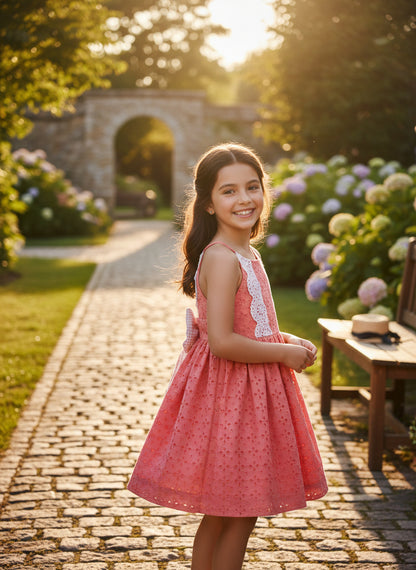 Vestido tirantes batista perforada coral "Maemuki"