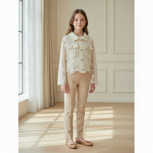 Chaqueta cazadora guipur beig