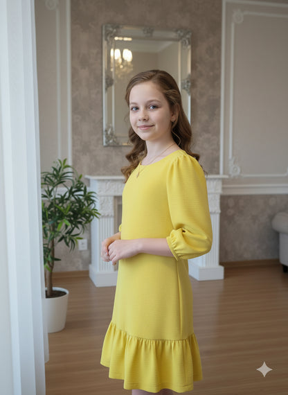 Vestido amarillo pistacho manga francesa