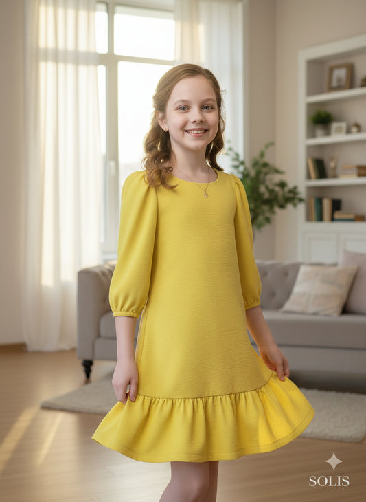 Vestido amarillo pistacho manga francesa