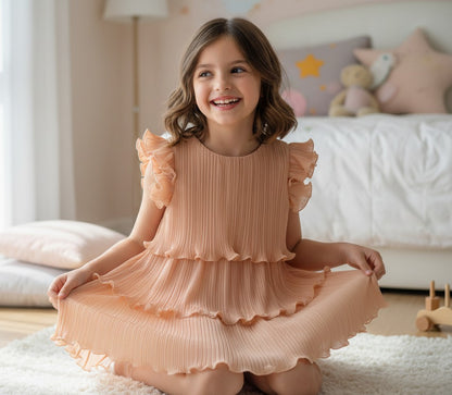 Vestido crepe plisado salmon