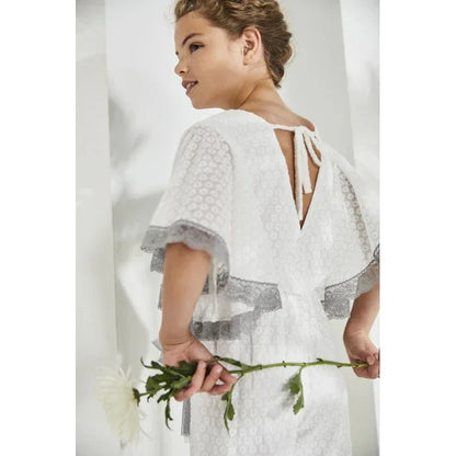 Mono blanco bordado flores y puntilla gris - PARDALETS