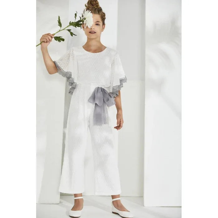 Mono blanco bordado flores y puntilla gris - PARDALETS