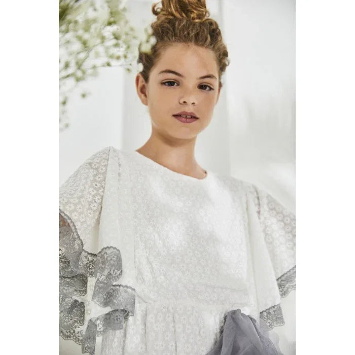 Mono blanco bordado flores y puntilla gris - PARDALETS