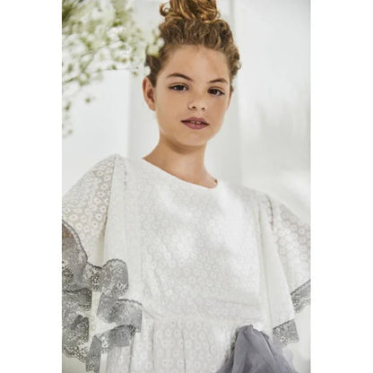 Mono blanco bordado flores y puntilla gris - PARDALETS