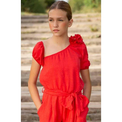 Mono rojo de pantalón largo y pompón - PARDALETS