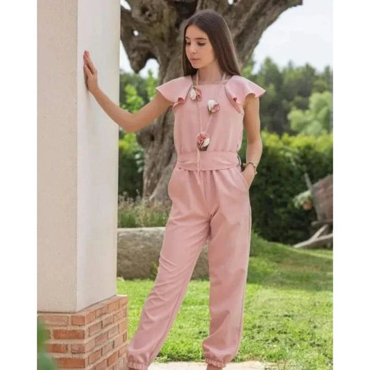 Mono rosa empolvado con volantes y collar - PARDALETS