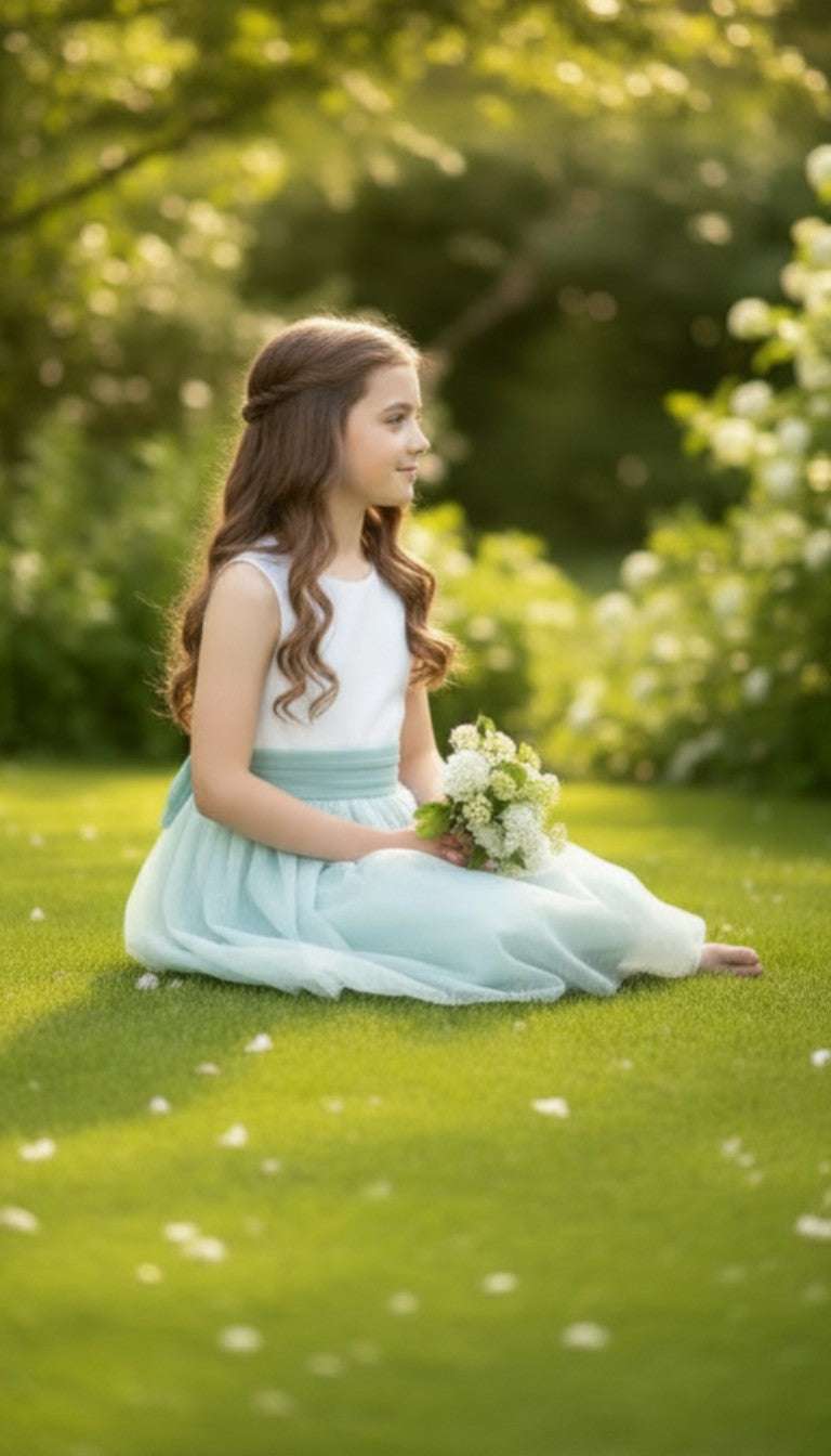 Vestido tul verde sin mangas