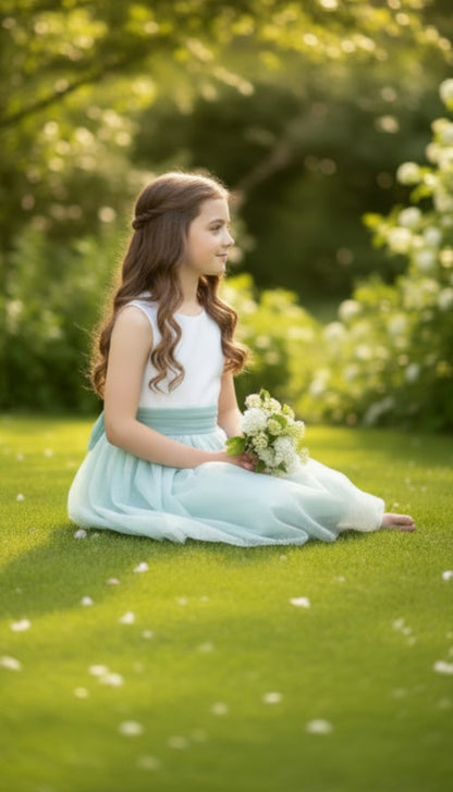 Vestido tul verde sin mangas