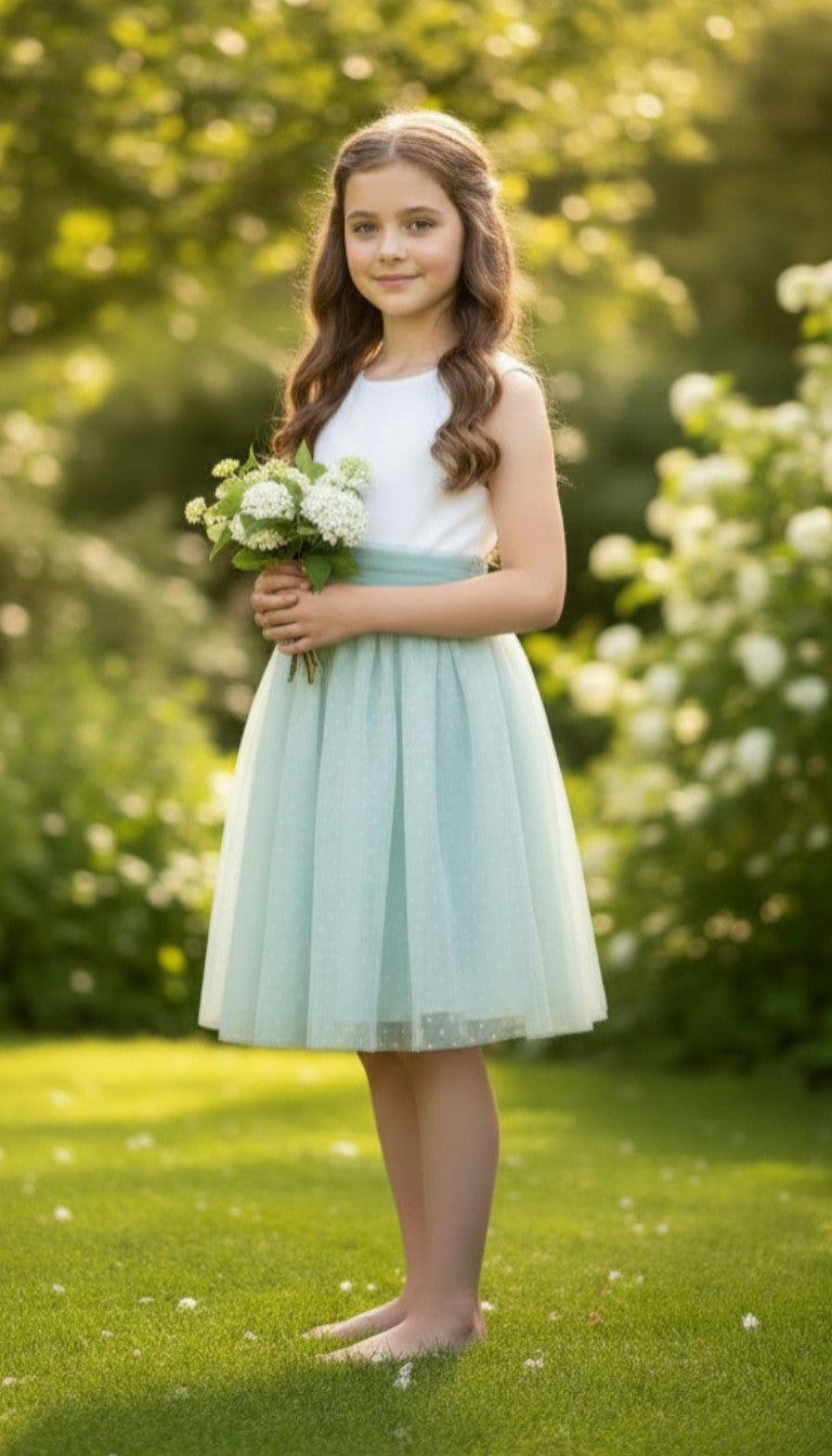 Vestido tul verde sin mangas