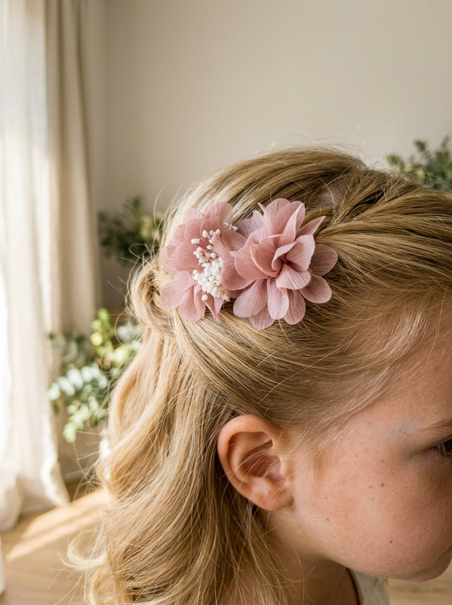 Tocado/broche pequeño flores rosas