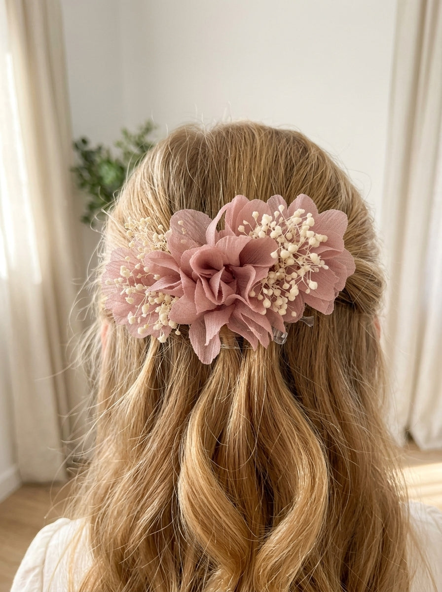 Tocado/broche rosa empolvado
