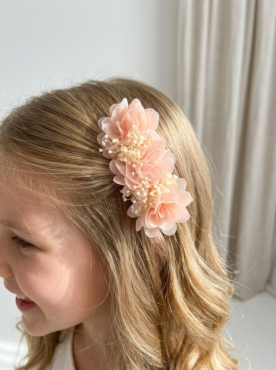 Tocado/broche flores salmon