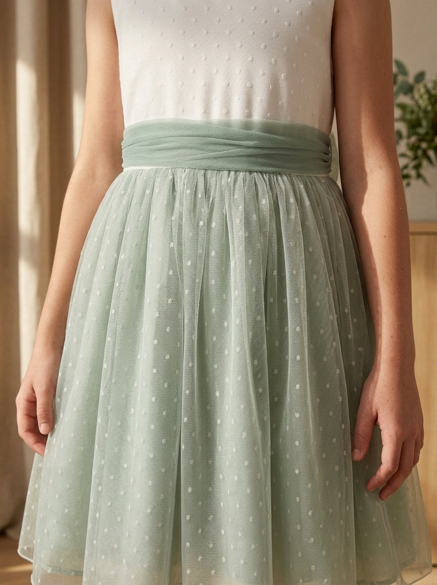 Vestido tul verde sin mangas