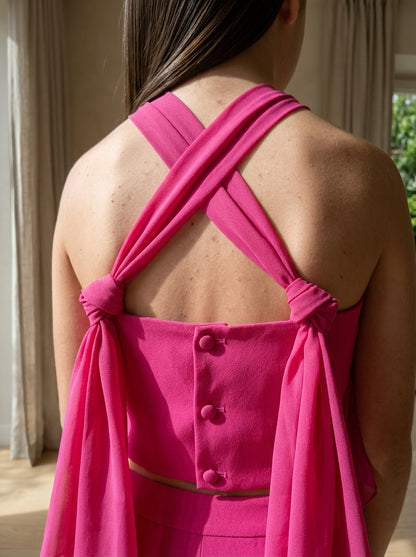 Conjunto top tirantes y pantalon fucsia