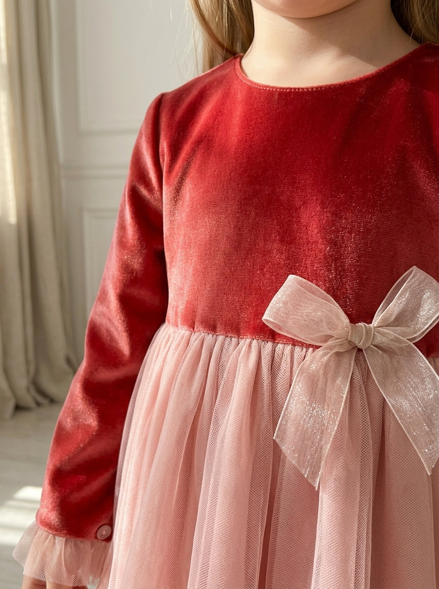 Vestido terciopelo teja con falda de tul "Vickie"