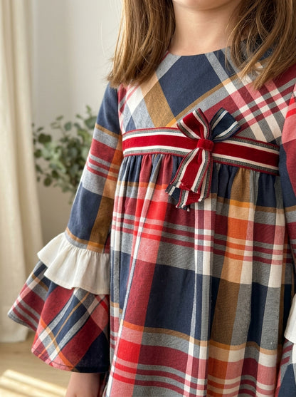 Vestido infantil cuadros rojos y grises "Tiziano"