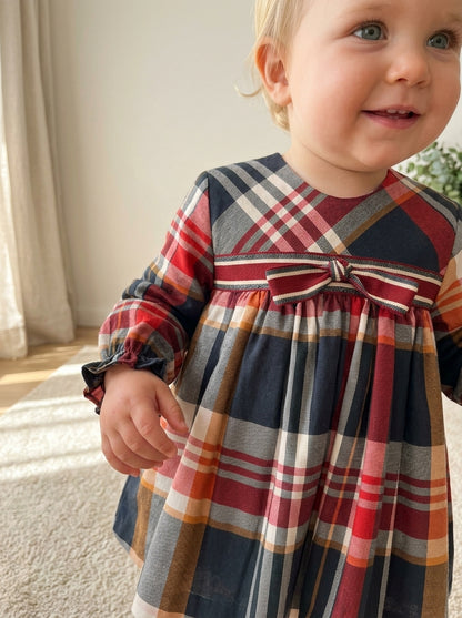 Vestido con braguita cuadro grises y rojos "Tiziano"