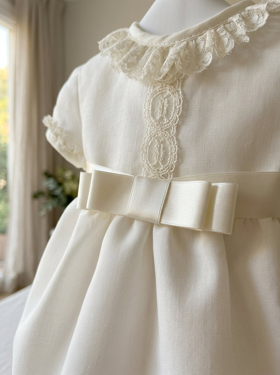 Pelele triple organza con puntilla y capota