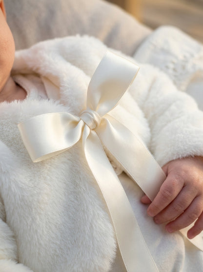 Bolero de peluche beige con lacito de raso