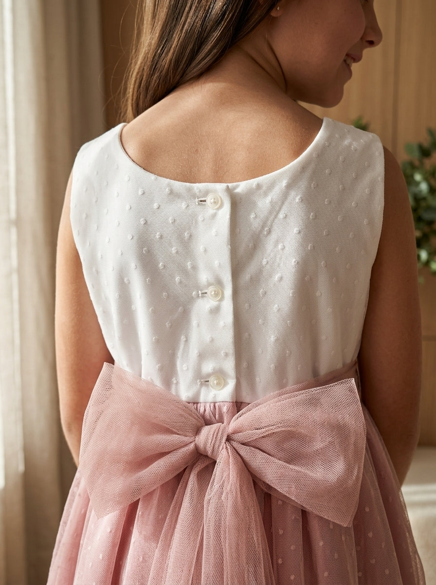 Vestido tul rosa empolvado sin mangas