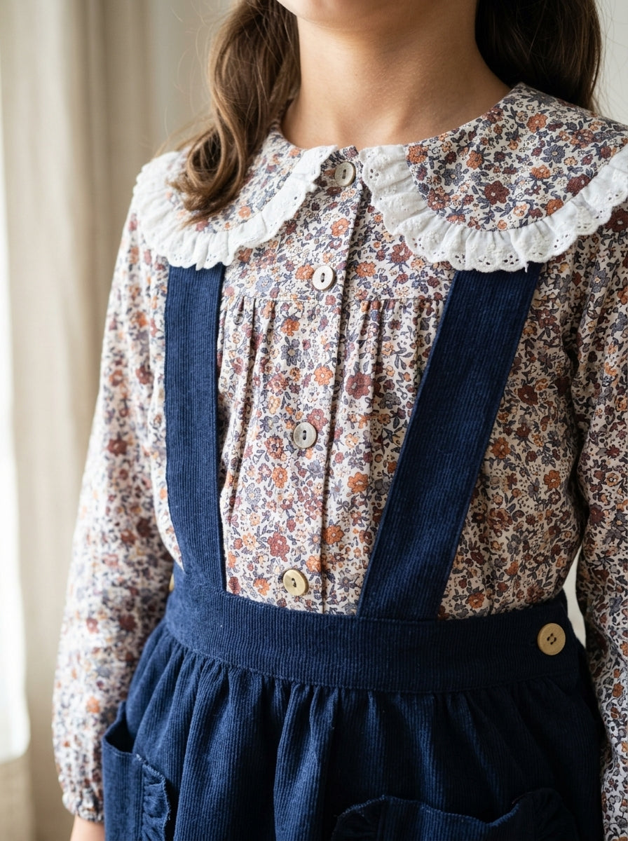 Pichi vaquero y camisa flores marrones