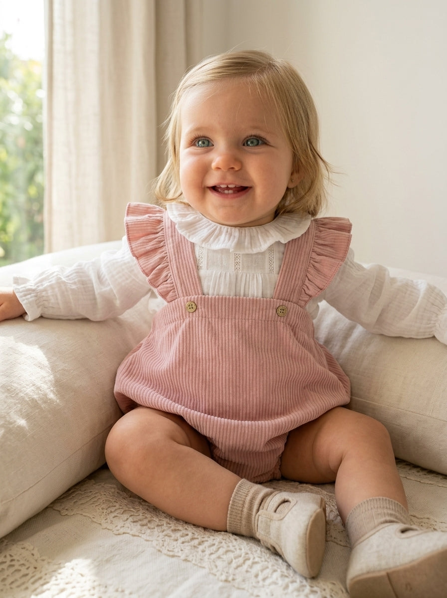 Ranita rosa bebe y camisa blanca