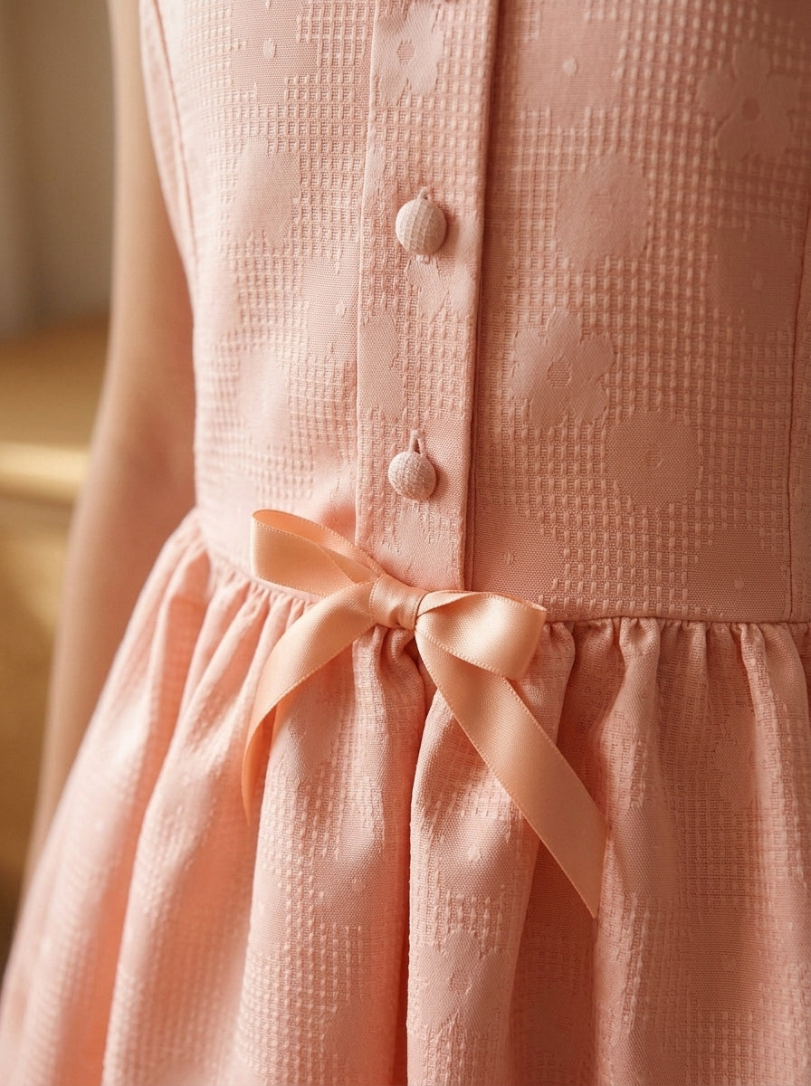 Vestido mikado brocado flores salmon