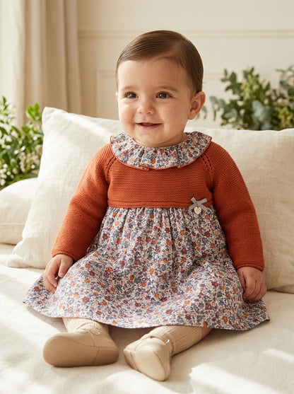 Vestido lana teja flores "Brandy"