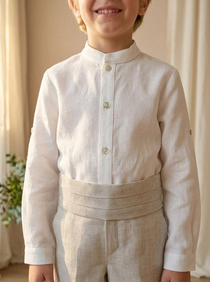 Conjunto camisa beig, short y fajín lino tostado