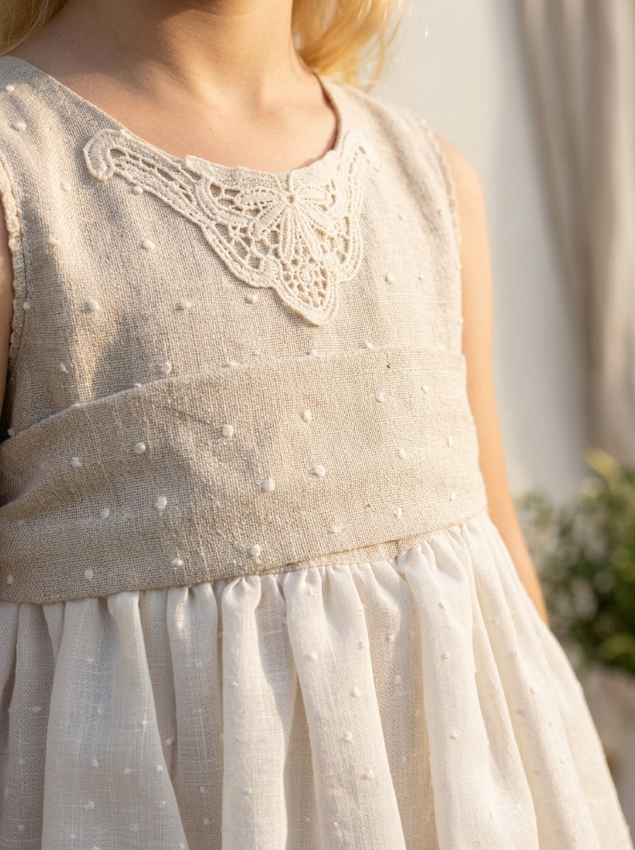Vestido arena con topitos "Perla"
