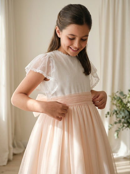 Vestido tul blanco y melocoton