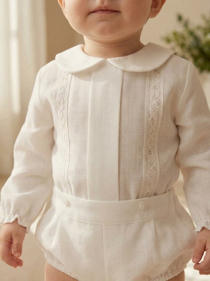Conjunto camisa y bombacho lino con puntillas