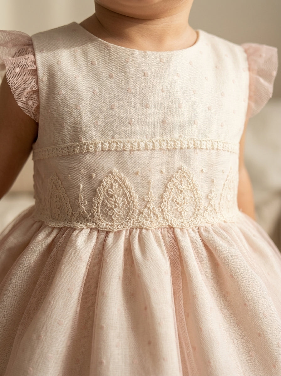 Vestido tul de plumeti rosa