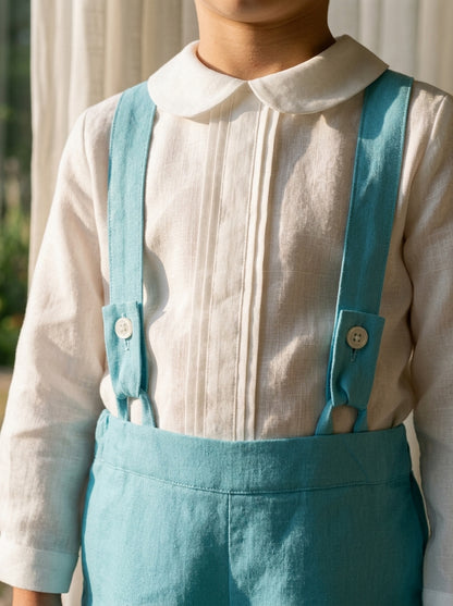 Conjunto tirantes verde mar y camisa blanca