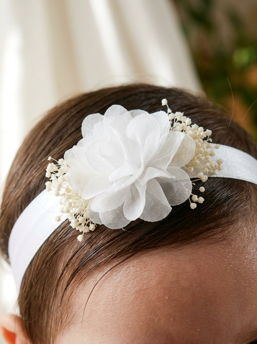 Diadema elastica blanca 1 flor