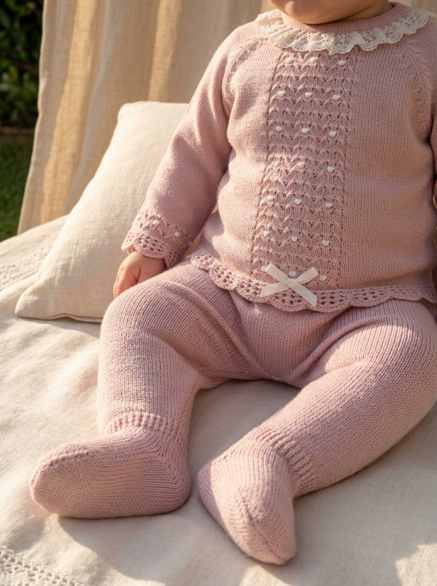 Jubon y polaina rosa maquillaje con puntilla y capota
