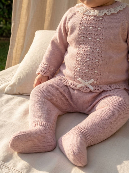 Jubon y polaina rosa maquillaje con puntilla y capota