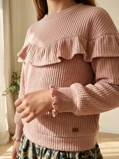 Sudadera rosa empolvado y falda perritos "Elsa"