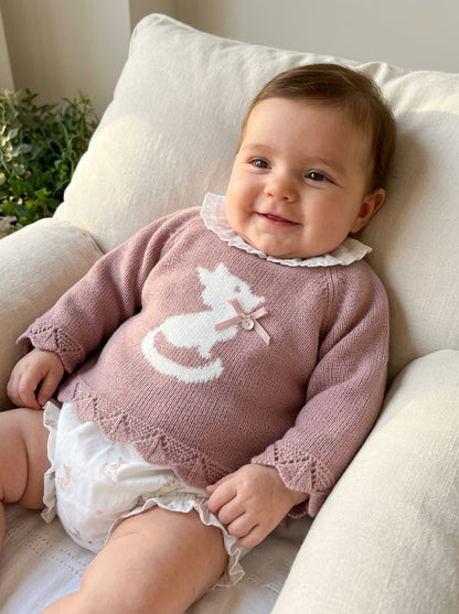 Conjunto blusa, jersey rosa y culote zorritos "Milu"