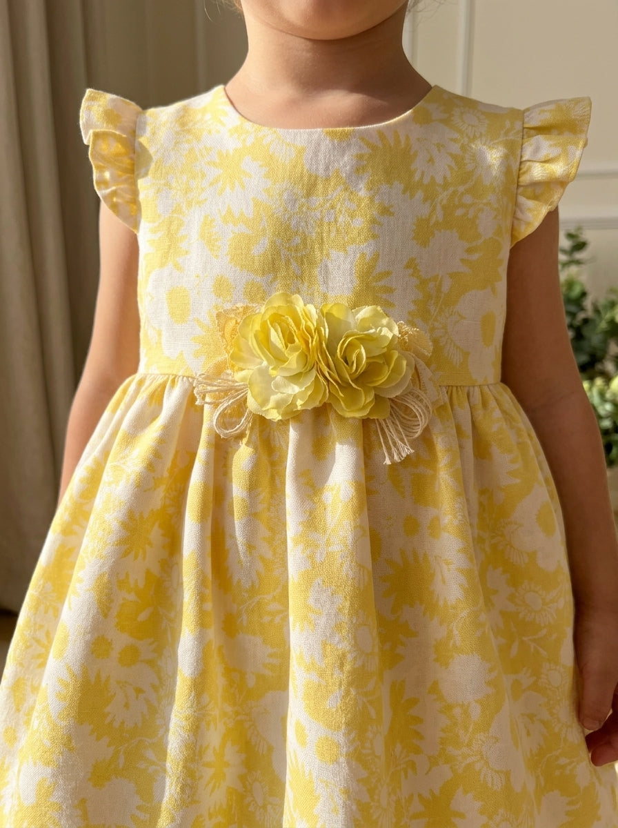 Vestido brocado flores amarillas