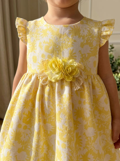 Vestido brocado flores amarillas