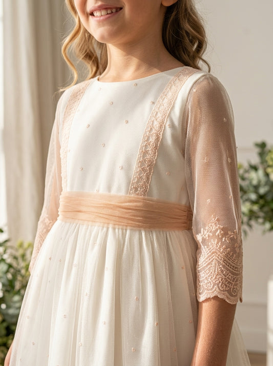 Vestido tul bordado salmón Deva