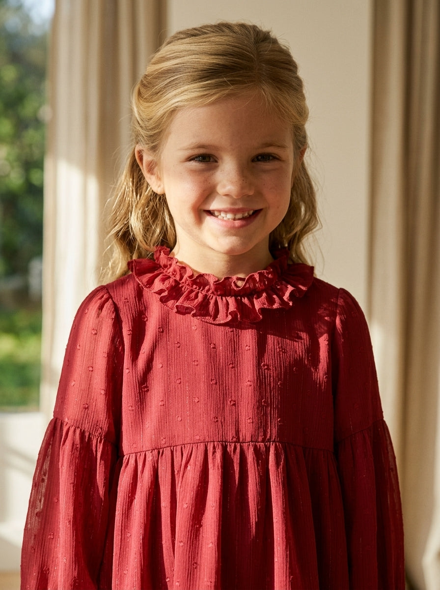 Vestido gasa plumeti granate